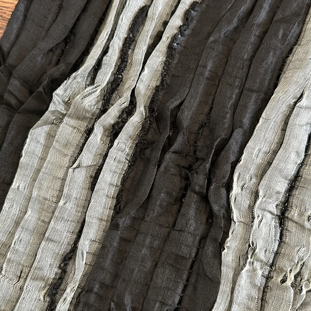 Sevya handmade crinkled silk rectangular oblong scarf with fringe black silver